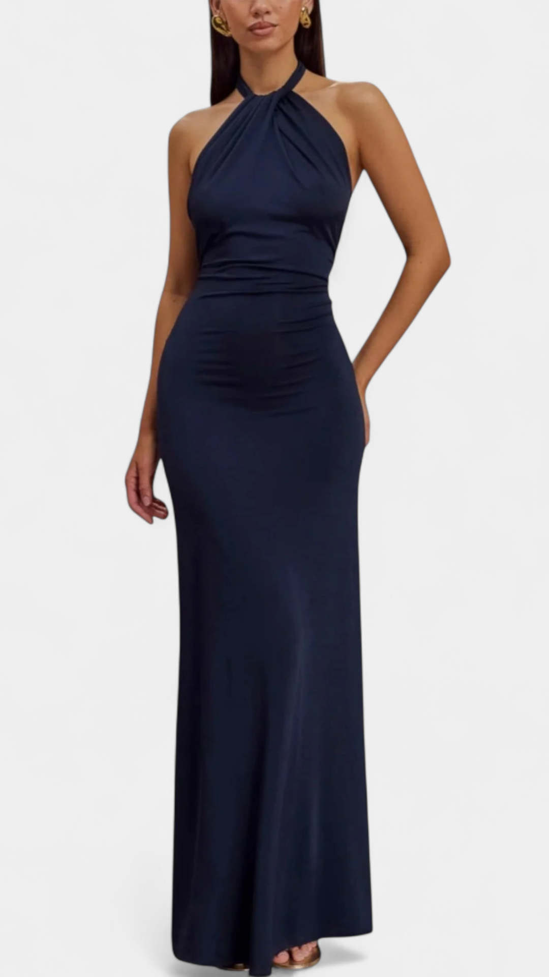 Trinity Vestido Halter Ajustado con Fruncido y Espalda Descubierta | Bella Brisa