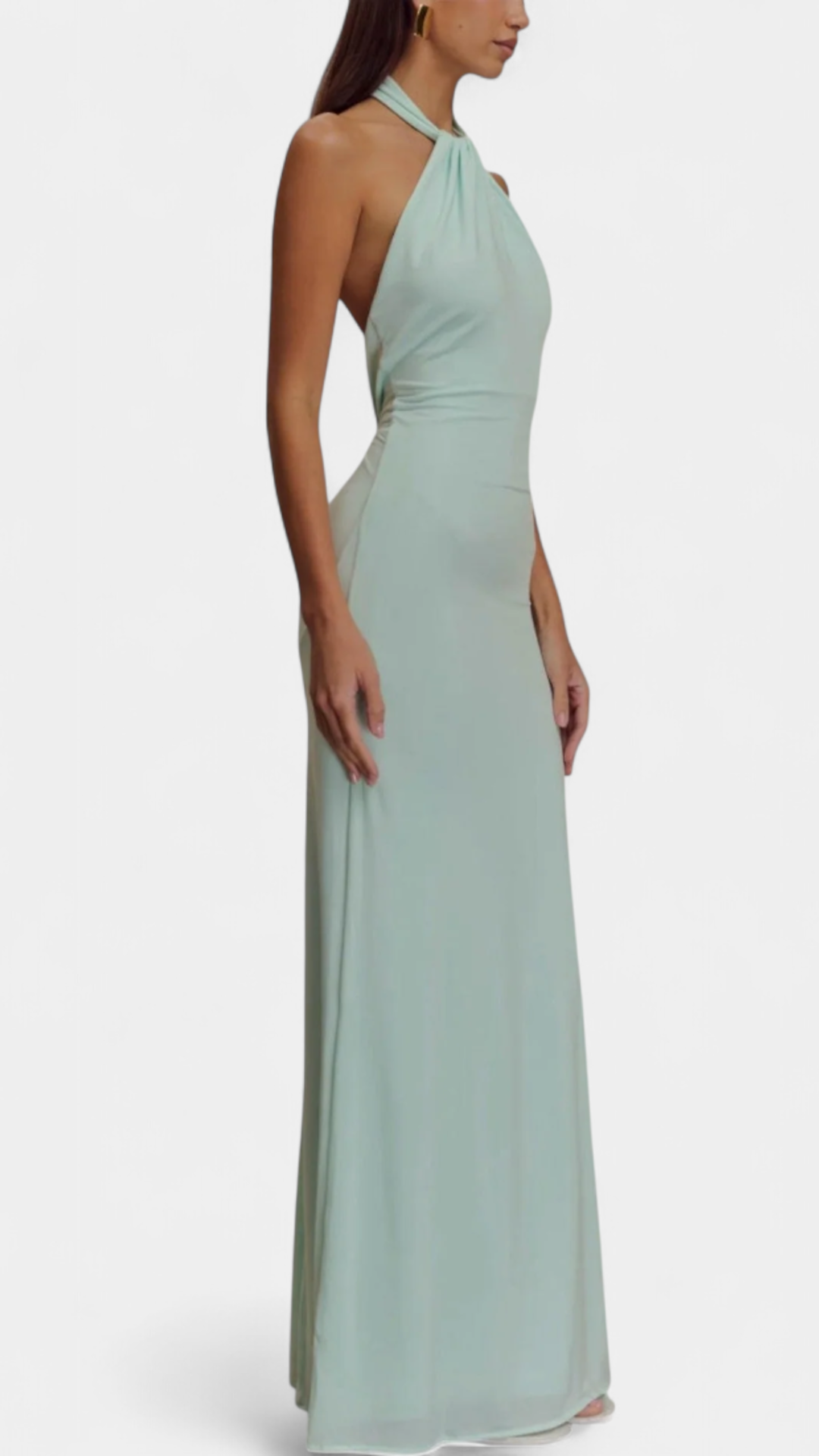 Trinity Vestido Halter Ajustado con Fruncido y Espalda Descubierta | Bella Brisa