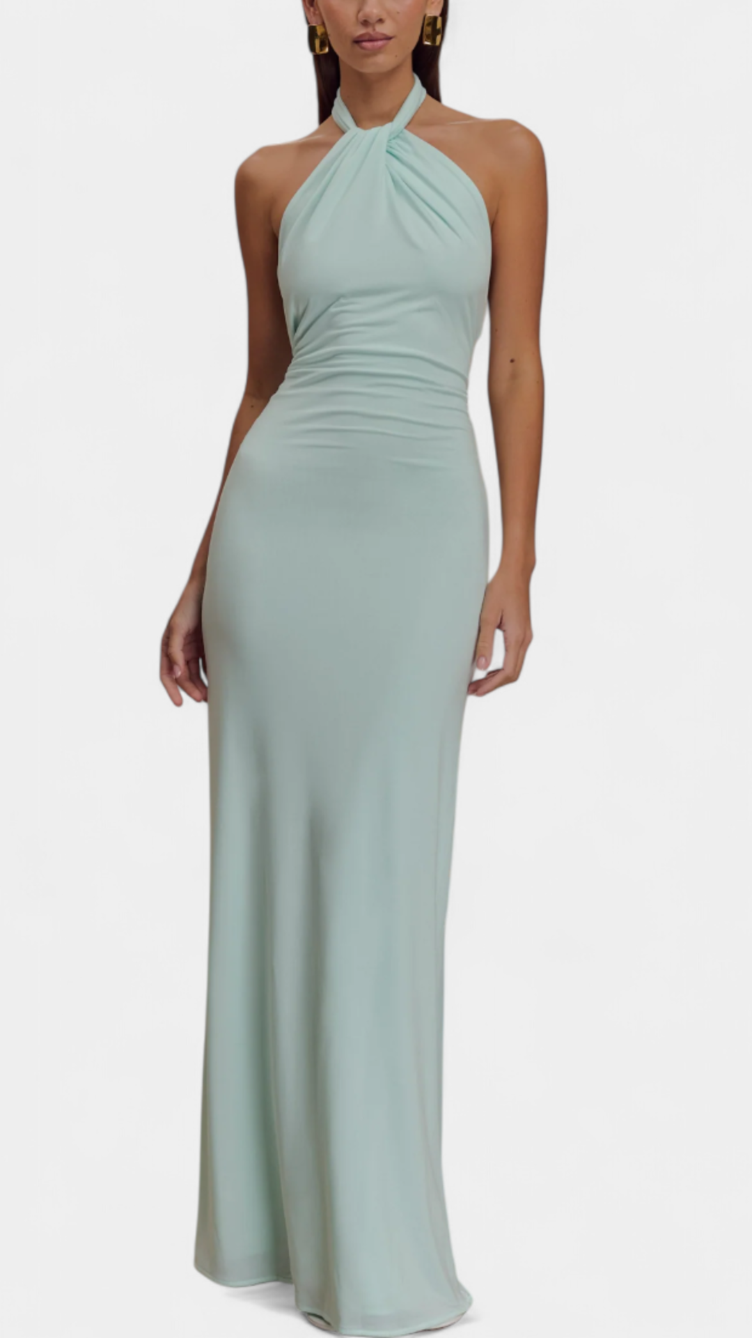 Trinity Vestido Halter Ajustado con Fruncido y Espalda Descubierta | Bella Brisa