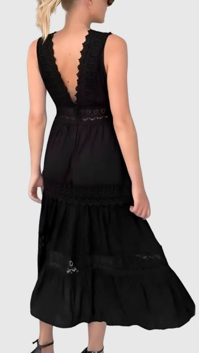 Ninfea | Vestido Midi sin Mangas de Estilo Boho con Detalles de Encaje | Bella Brisa