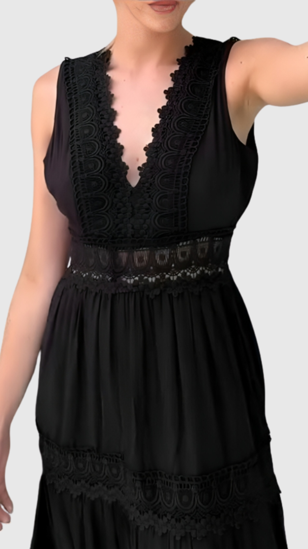 Ninfea | Vestido Midi sin Mangas de Estilo Boho con Detalles de Encaje | Bella Brisa