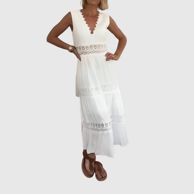Ninfea | Vestido Midi sin Mangas de Estilo Boho con Detalles de Encaje | Bella Brisa