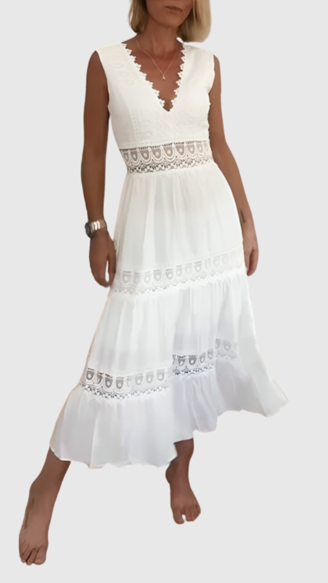 Ninfea | Vestido Midi sin Mangas de Estilo Boho con Detalles de Encaje | Bella Brisa