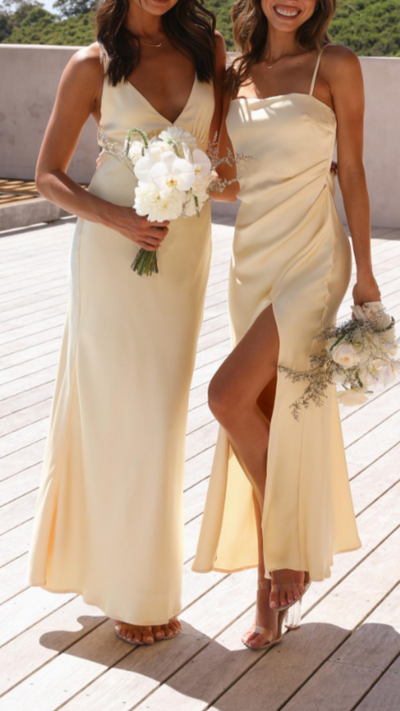 Vestido largo elegante con escote cuadrado y detalles plisados | Bella Brisa