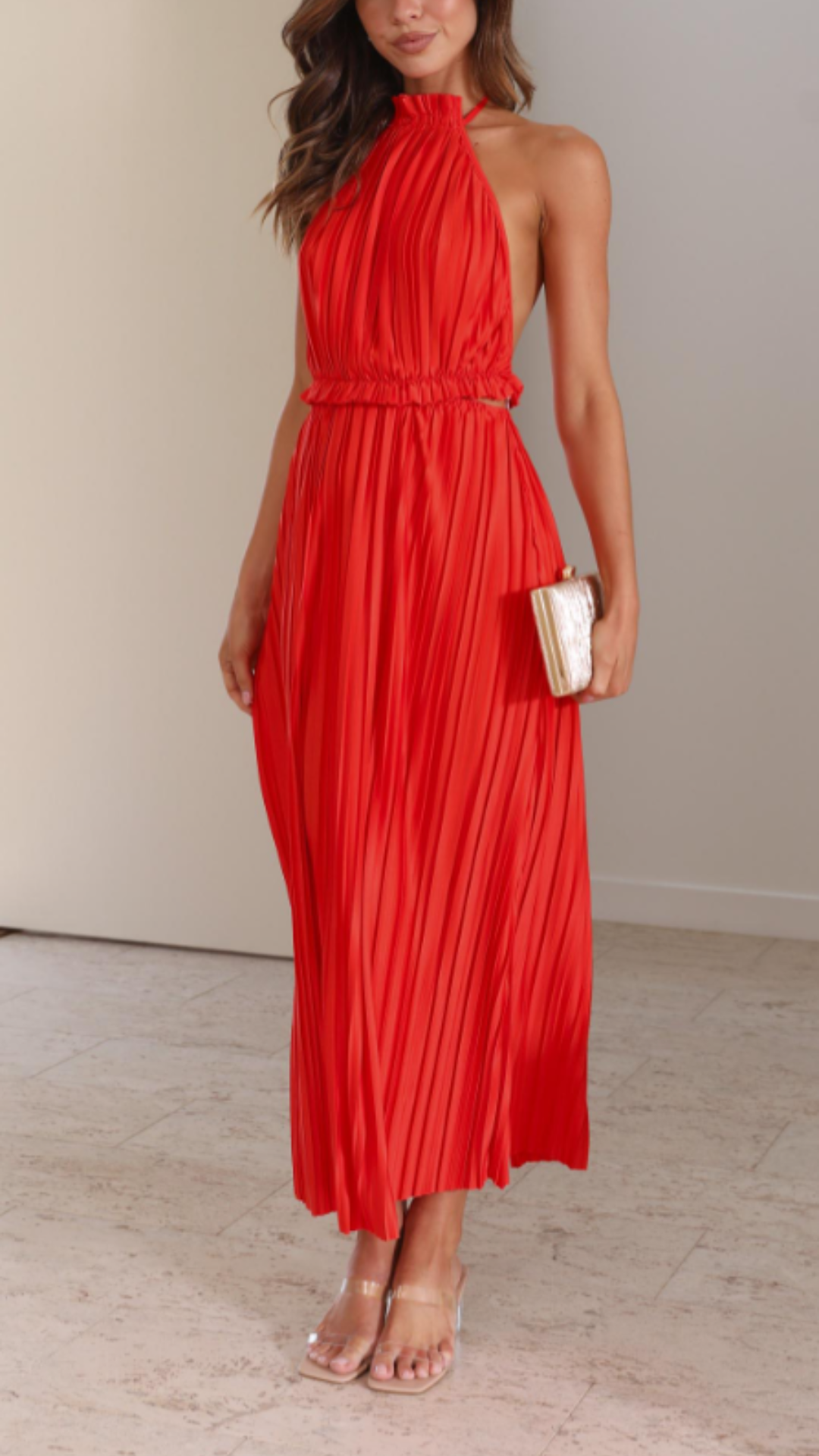 Vestido largo plisado rojo | Bella Brisa