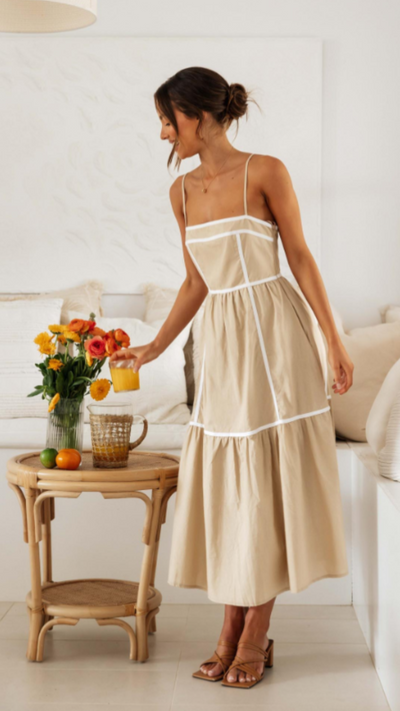 Vestido midi elegante de contraste | Bella Brisa