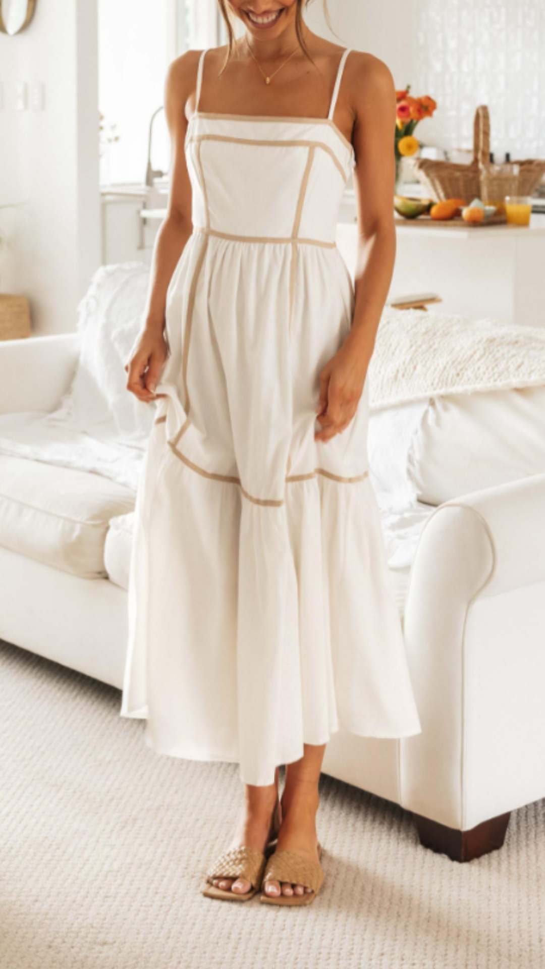 Vestido midi elegante de contraste | Bella Brisa