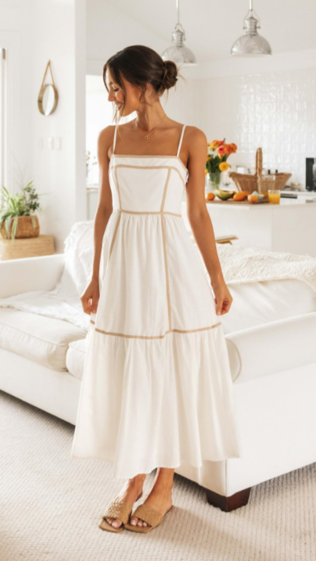 Vestido midi elegante de contraste | Bella Brisa
