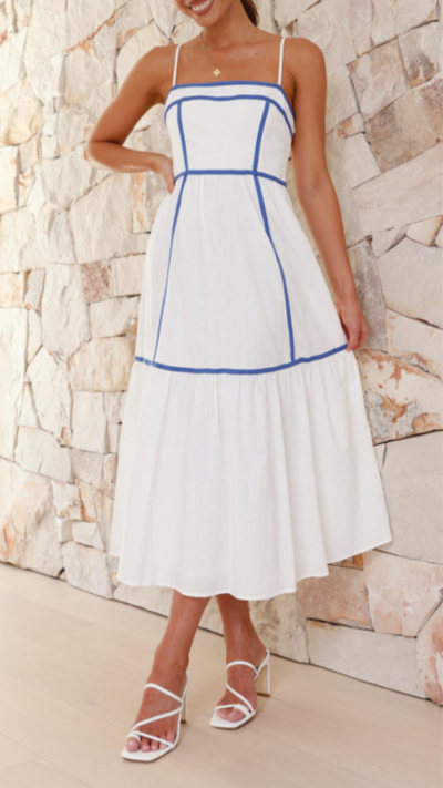 Vestido midi elegante de contraste | Bella Brisa