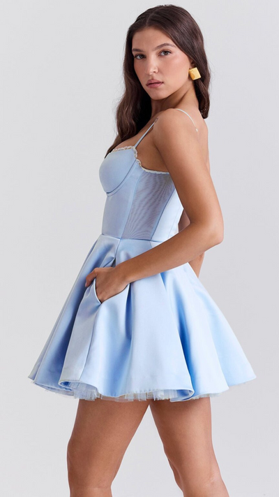 Vestido corto Bailarina Madeline Azul | Bella Brisa