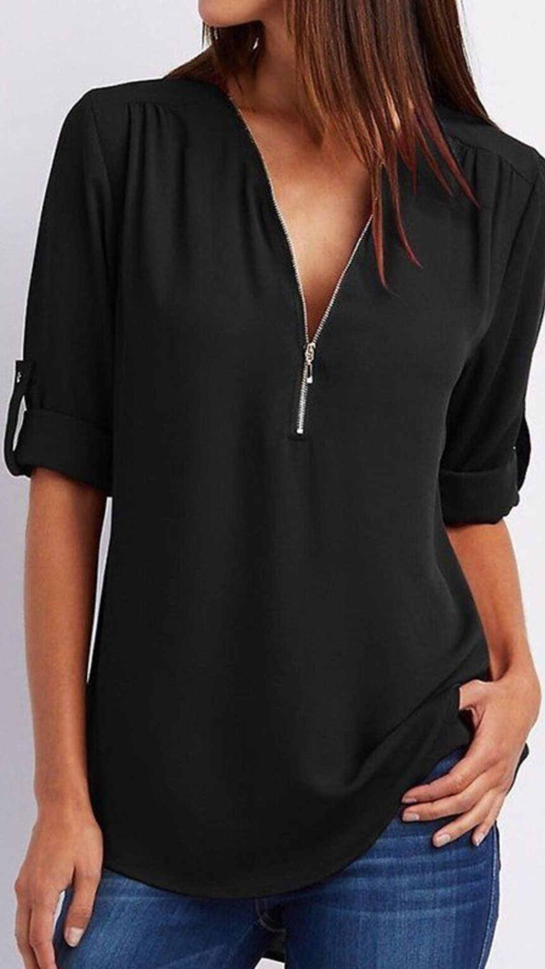 Blusa con escote en V y cremallera | Bella Brisa