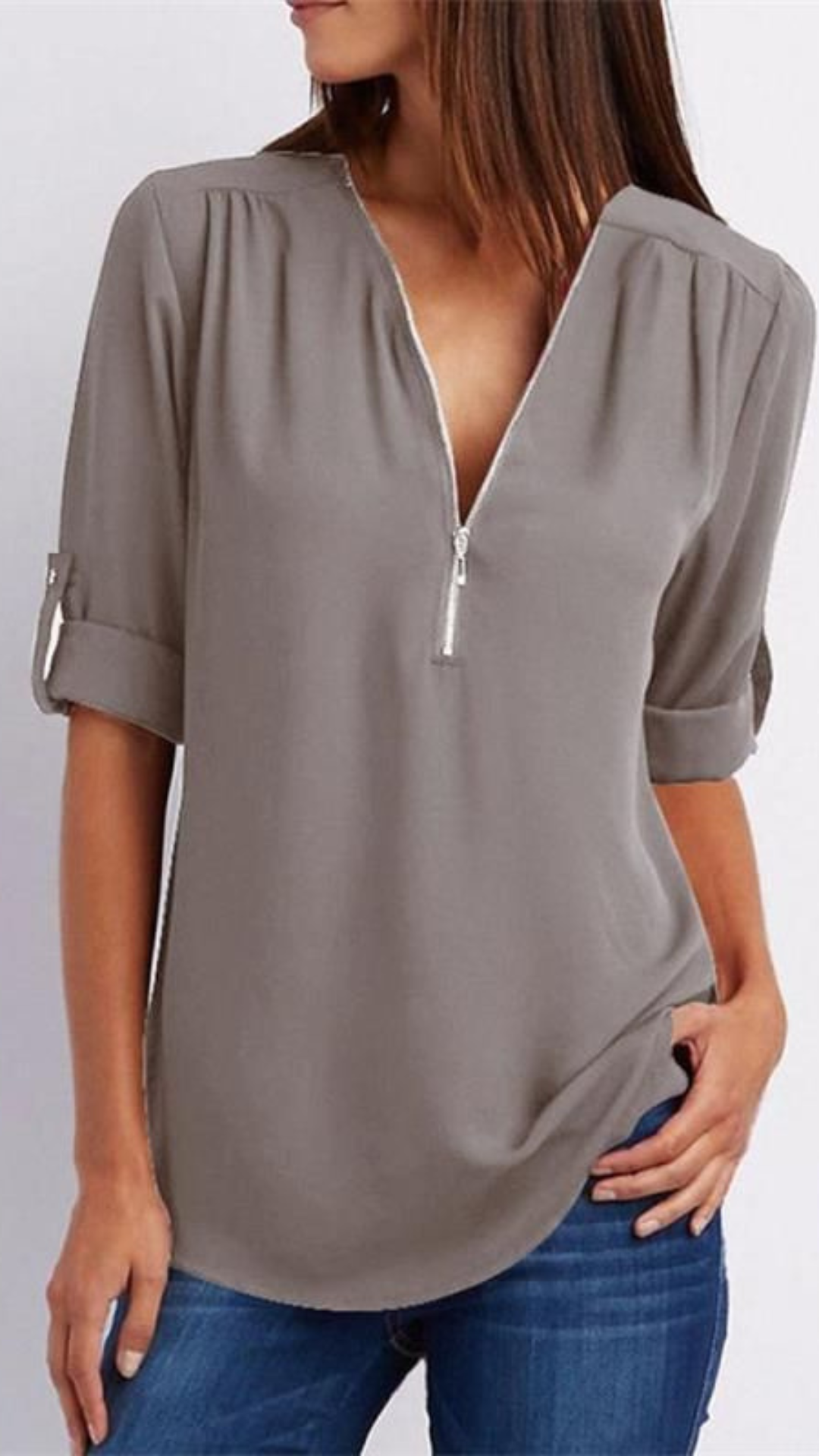 Blusa con escote en V y cremallera | Bella Brisa