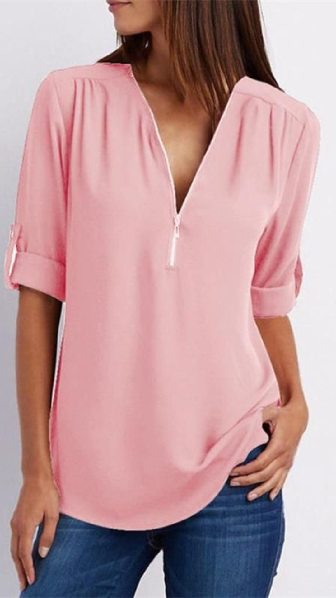 Blusa con escote en V y cremallera | Bella Brisa