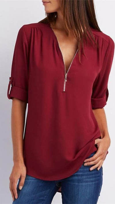 Blusa con escote en V y cremallera | Bella Brisa