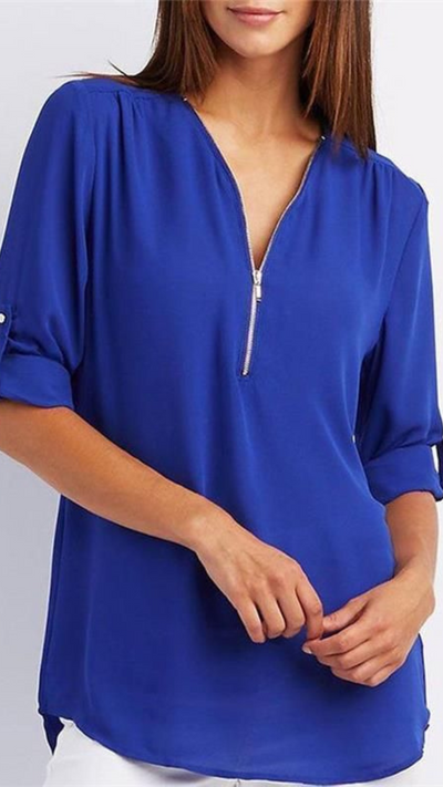 Blusa con escote en V y cremallera | Bella Brisa