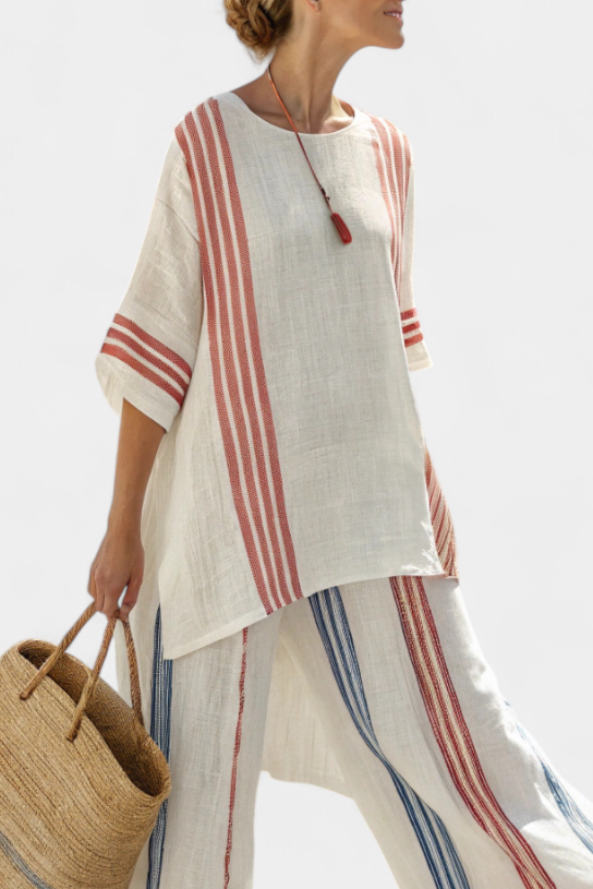 Bella Brisa™ |  Conjunto Mediterráneo Con Rayas Multicolor