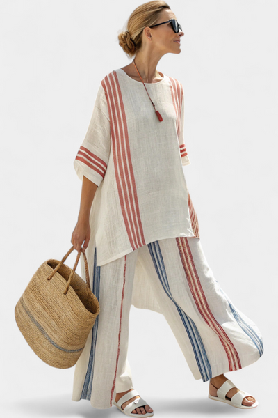 Bella Brisa™ |  Conjunto Mediterráneo Con Rayas Multicolor
