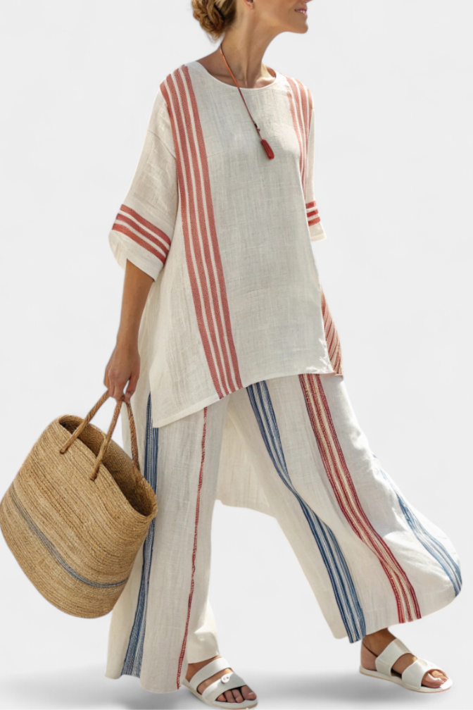 Bella Brisa™ |  Conjunto Mediterráneo Con Rayas Multicolor