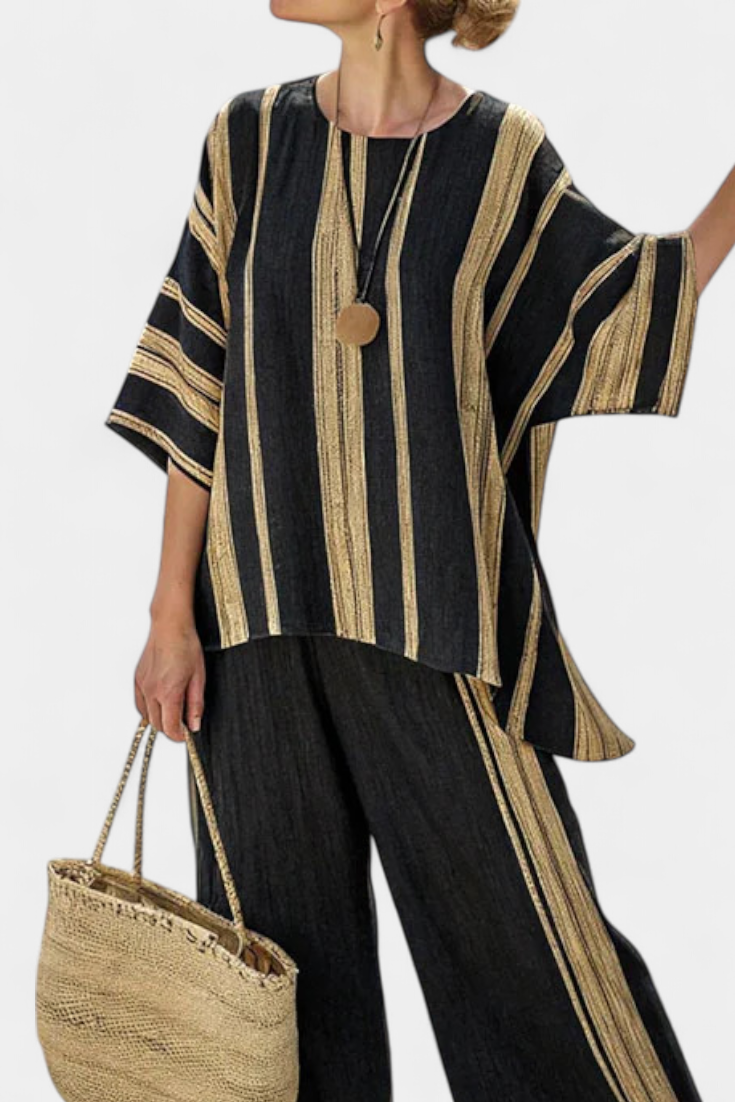 Bella Brisa™ |  Conjunto Oversize Con Rayas Verticales Y Silueta Suelta
