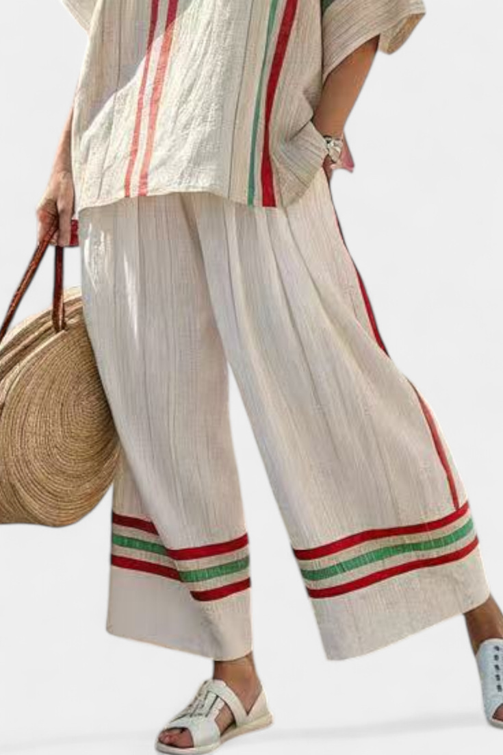 Bella Brisa™ |  Conjunto De Rayas Rústicas En Rojo Y Crudo