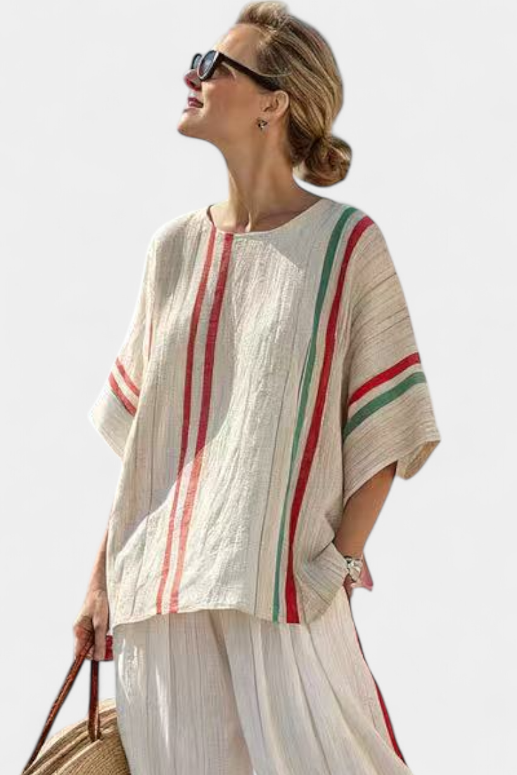Bella Brisa™ |  Conjunto De Rayas Rústicas En Rojo Y Crudo