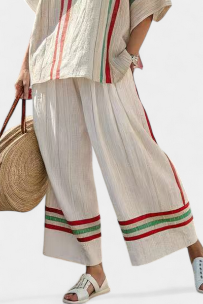 Bella Brisa™ |  Conjunto De Rayas Rústicas En Rojo Y Crudo