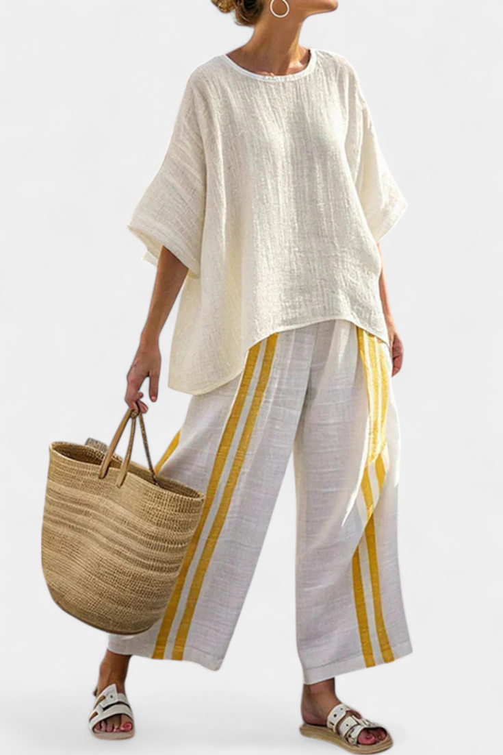 Bella Brisa™ |  Conjunto Mediterráneo Con Rayas Amarillas