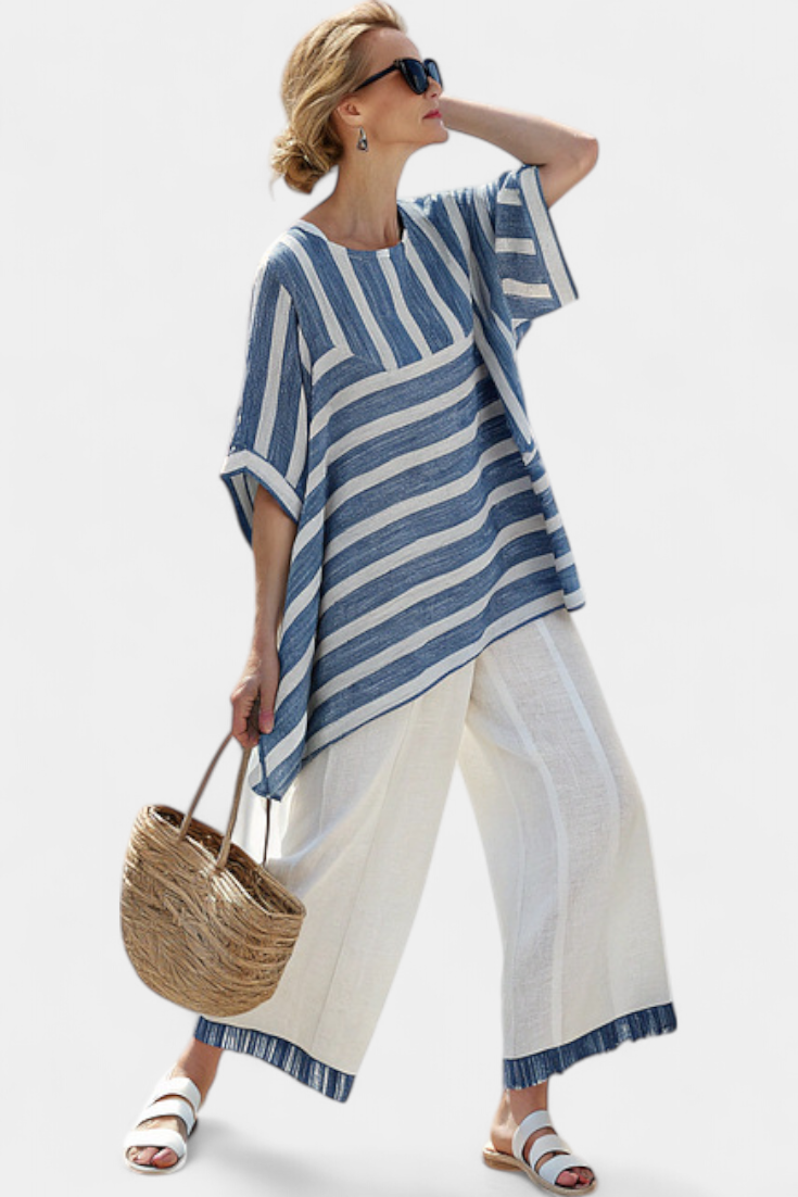 Bella Brisa™ |  Conjunto Mediterráneo De Rayas Azules