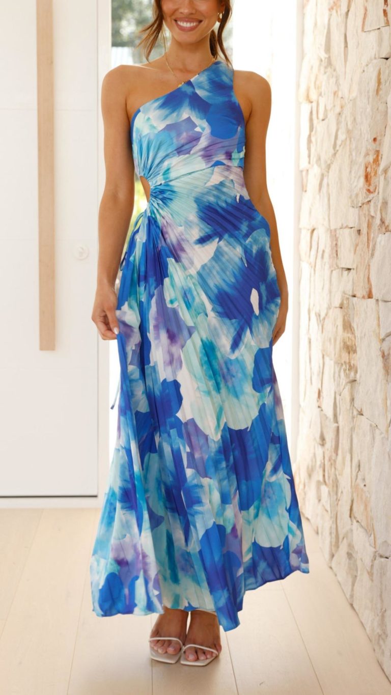 Vestido Largo Plisado de un Solo Hombro | Bella Brisa