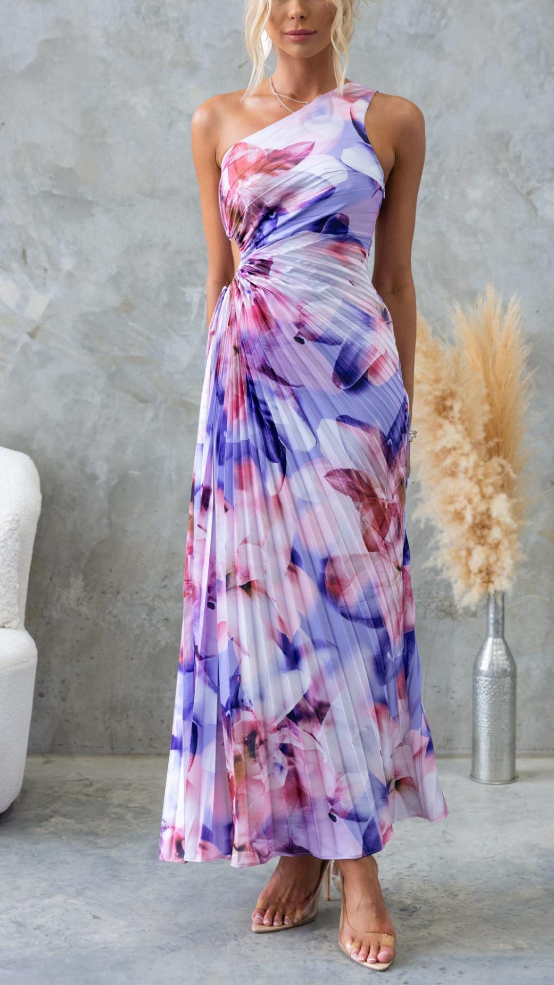 Vestido Largo Plisado de un Solo Hombro | Bella Brisa