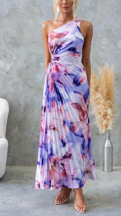 Vestido Largo Plisado de un Solo Hombro | Bella Brisa