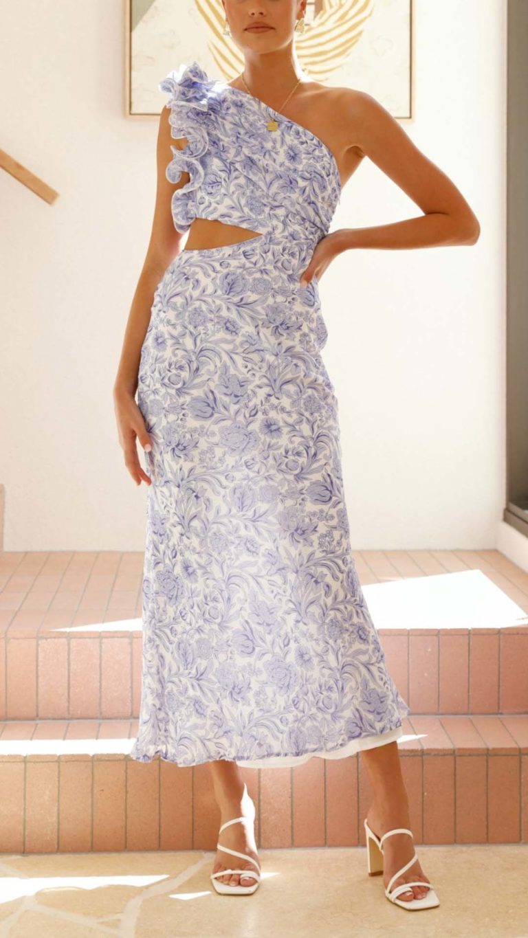 Vestido Maxi Asimétrico con Estampado Floral y Abertura Lateral | Bella Brisa