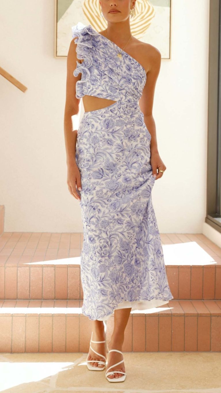Vestido Maxi Asimétrico con Estampado Floral y Abertura Lateral | Bella Brisa