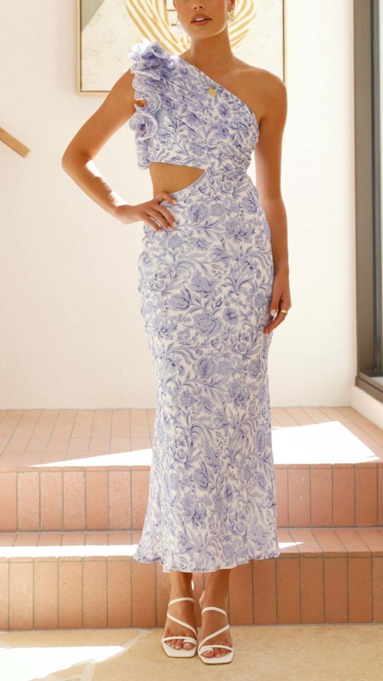 Vestido Maxi Asimétrico con Estampado Floral y Abertura Lateral | Bella Brisa