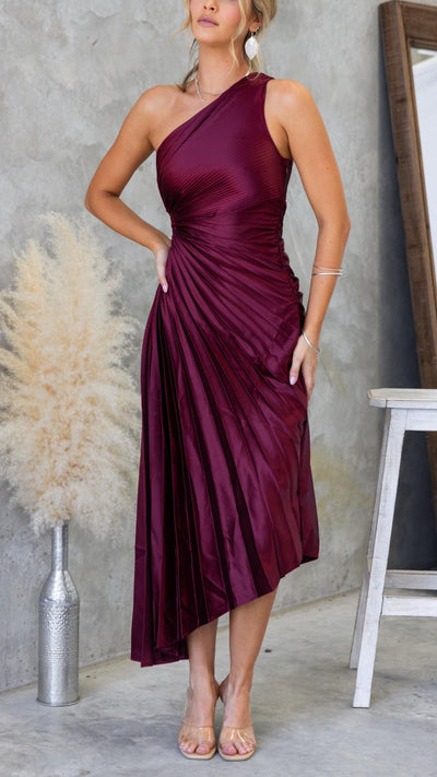 Vestido Largo Plisado de un Solo Hombro | Bella Brisa