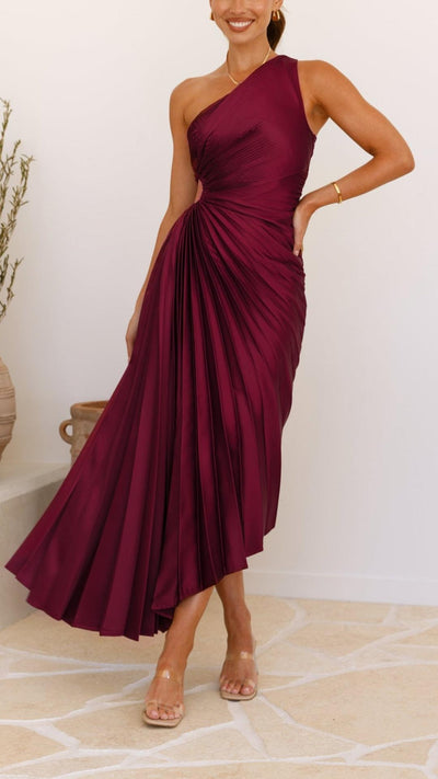 Vestido Largo Plisado de un Solo Hombro | Bella Brisa