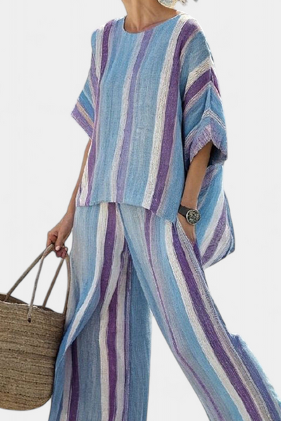 Bella Brisa™ |  Conjunto De Rayas En Tonos Malva Y Azul Pastel