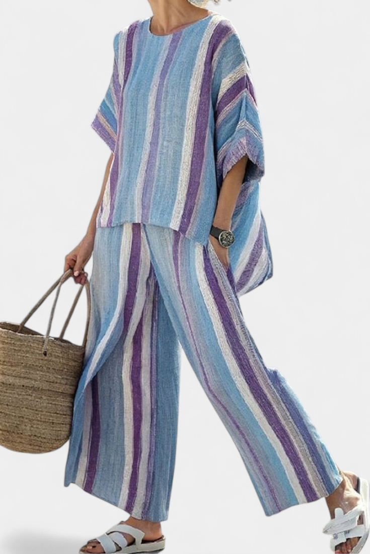 Bella Brisa™ |  Conjunto De Rayas En Tonos Malva Y Azul Pastel