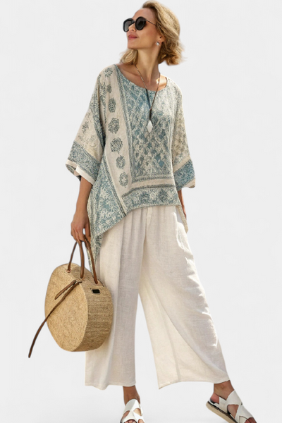 Bella Brisa™ |  Conjunto Boho De Blusa Estampada Y Pantalones Anchos